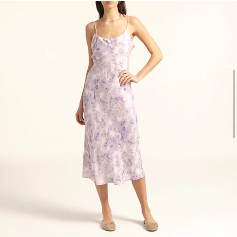 Flora Obscura x J. Crew cupro-blend slip dress in Lavender Fields